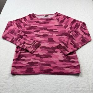 Lucky Brand Pink Camo Sweatshirt Girls Size L 14/16 Magenta Raglan Excellent